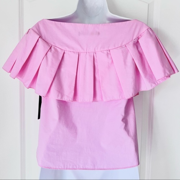 NWT! ZARA Barbie Coquette Light Pink Off Shoulder Ruffle Top Blouse XS - Picture 3 of 9